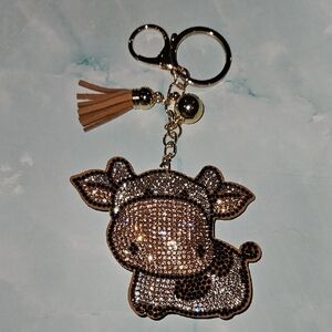 Cow Nwot Rhinestone Keychain with Tassel